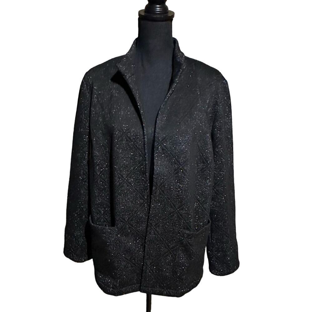 Chico's Quilted Black Career Blazer Jacket Women's Size M Medium